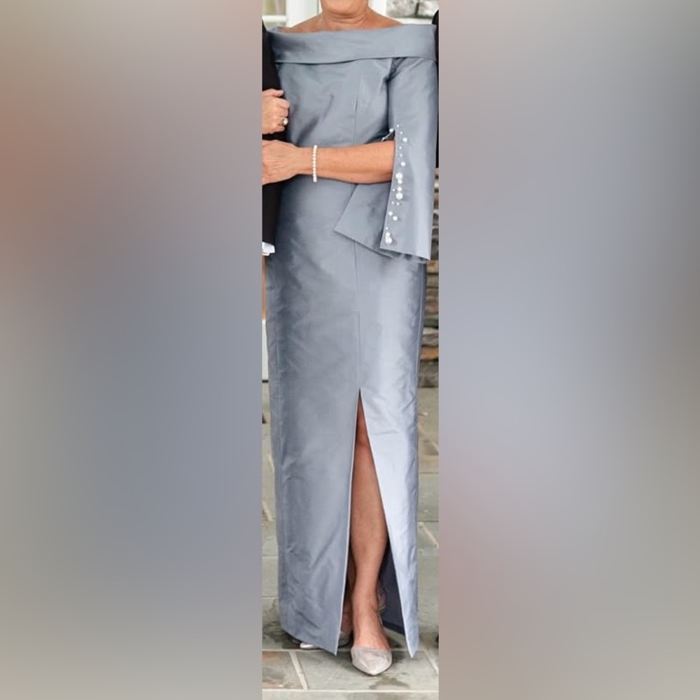 Thai silk long dress with Pearl Button Sleeves